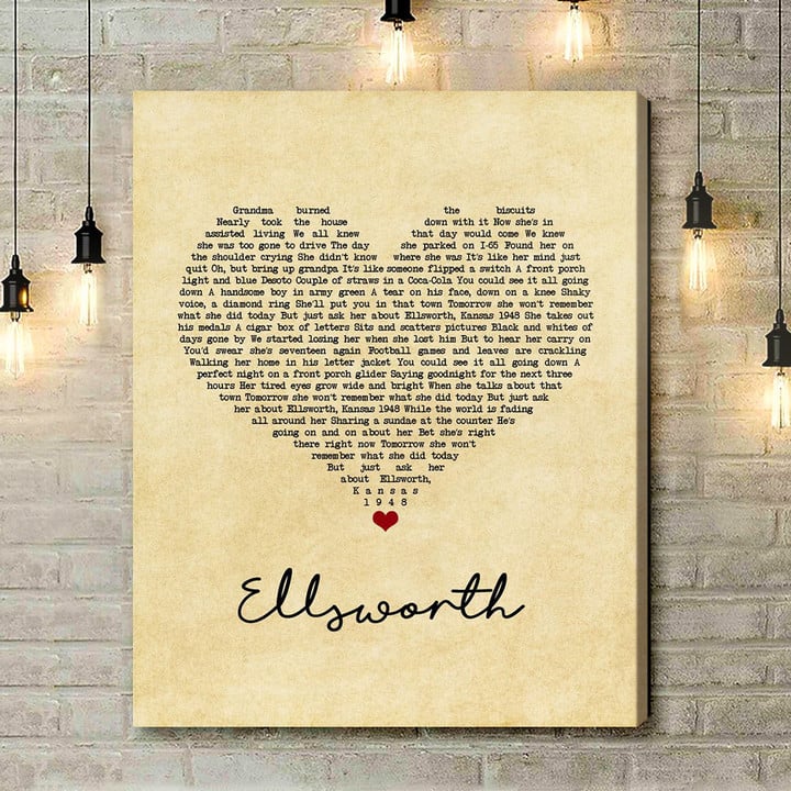 Rascal Flatts Ellsworth Vintage Heart Song Lyric Art Print - Canvas Print Wall Art Home Decor