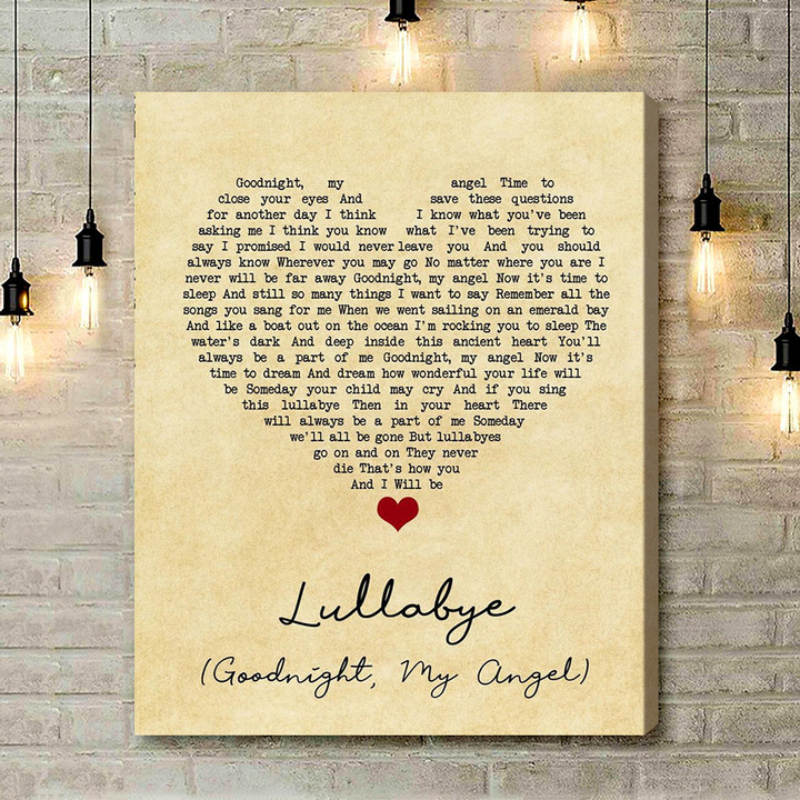 Billy Joel Lullabye (Goodnight, My Angel) Vintage Heart Song Lyric Quote Music Art Print - Canvas Print Wall Art Home Decor