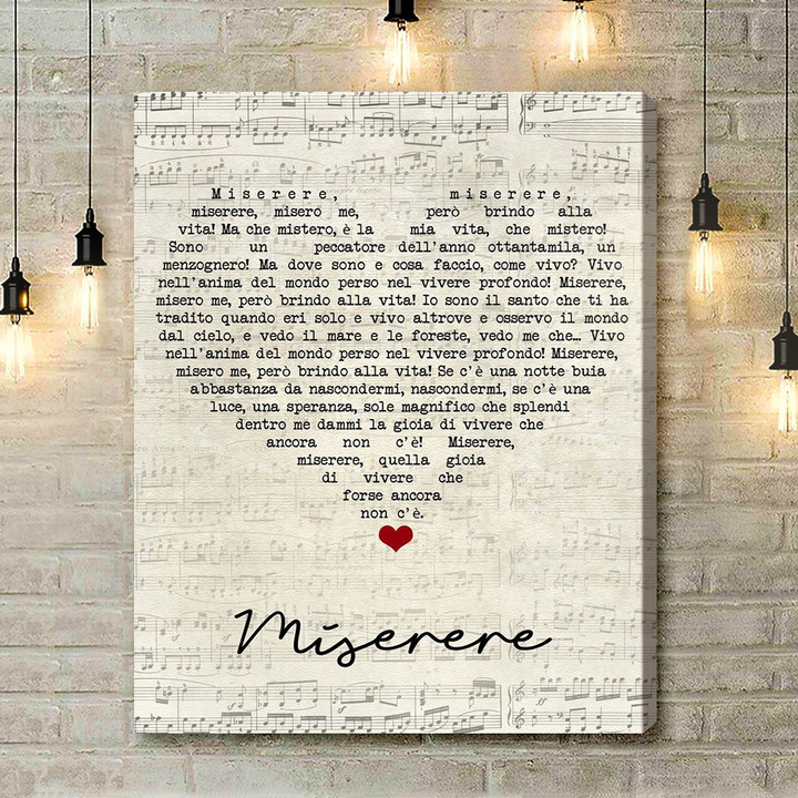 Andrea Bocelli Miserere Script Heart Song Lyric Art Print - Canvas Print Wall Art Home Decor