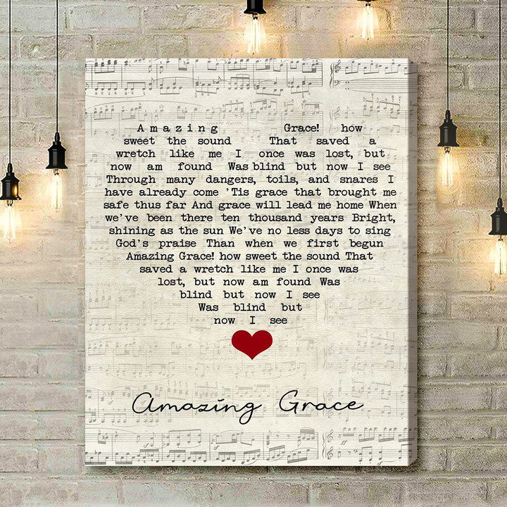 POONAM Amazing Grace Script Heart Song Lyric Quote Music Art Print - Canvas Print Wall Art Home Decor