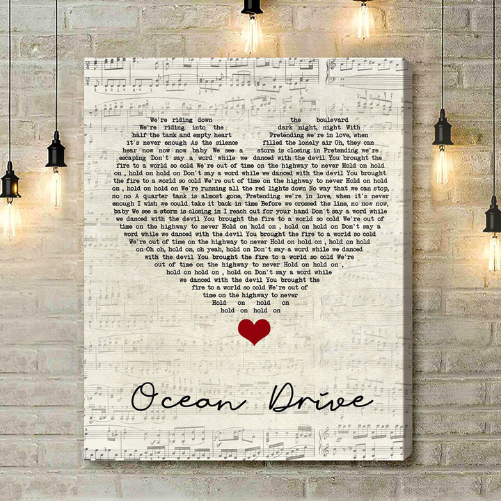 Duke Dumont Ocean Drive Script Heart Song Lyric Quote Music Art Print - Canvas Print Wall Art Home Decor