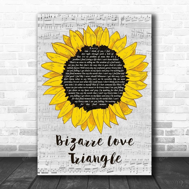 New Order Bizarre Love Triangle Grey Script Sunflower Song Lyric Art Print - Canvas Print Wall Art Home Decor