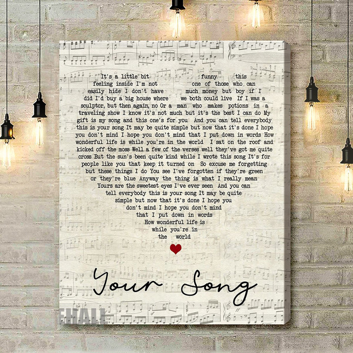 Your Song Elton John Script Heart Song Lyric Art Print - Canvas Print Wall Art Home Decor