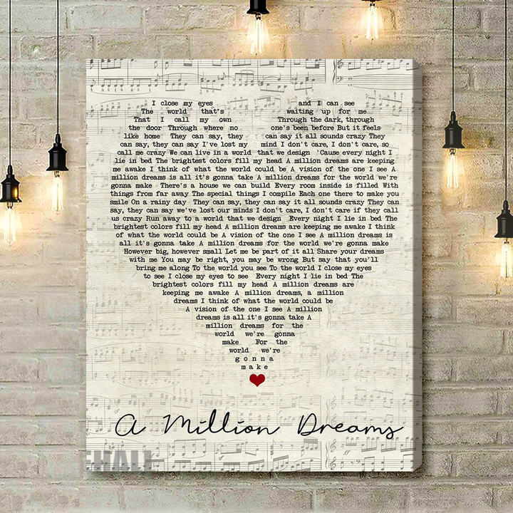 A Million Dreams The Greatest Showman Script Heart Song Lyric Art Print - Canvas Print Wall Art Home Decor