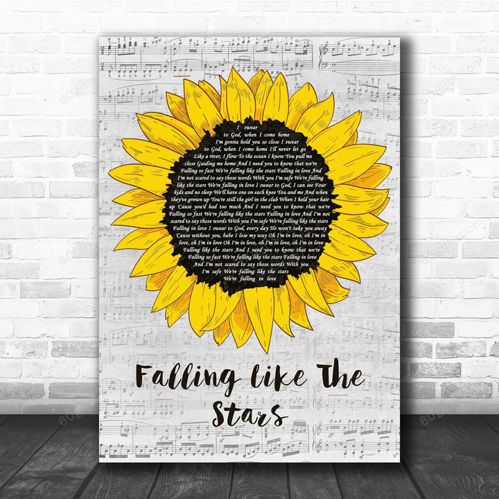 James Arthur Falling Like The Stars Grey Script Sunflower Song Lyric Art Print - Canvas Print Wall Art Home Decor