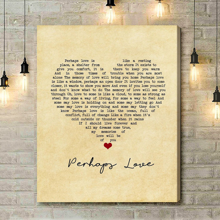 John Denver Perhaps Love Vintage Heart Song Lyric Art Print - Canvas Print Wall Art Home Decor