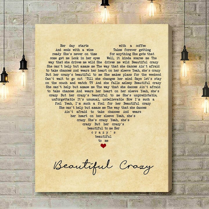 Luke Combs Beautiful Crazy Vintage Heart Song Lyric Art Print - Canvas Print Wall Art Home Decor