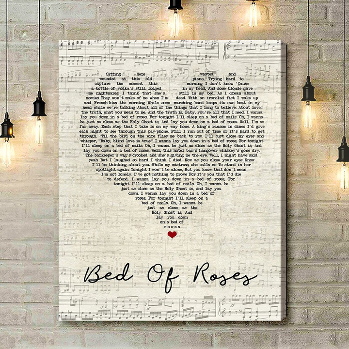 Bon Jovi Bed Of Roses Script Heart Song Lyric Art Print - Canvas Print Wall Art Home Decor