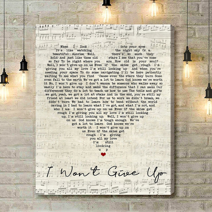 I Won't Give Up Jason Mraz Script Heart Song Lyric Art Print - Canvas Print Wall Art Home Decor