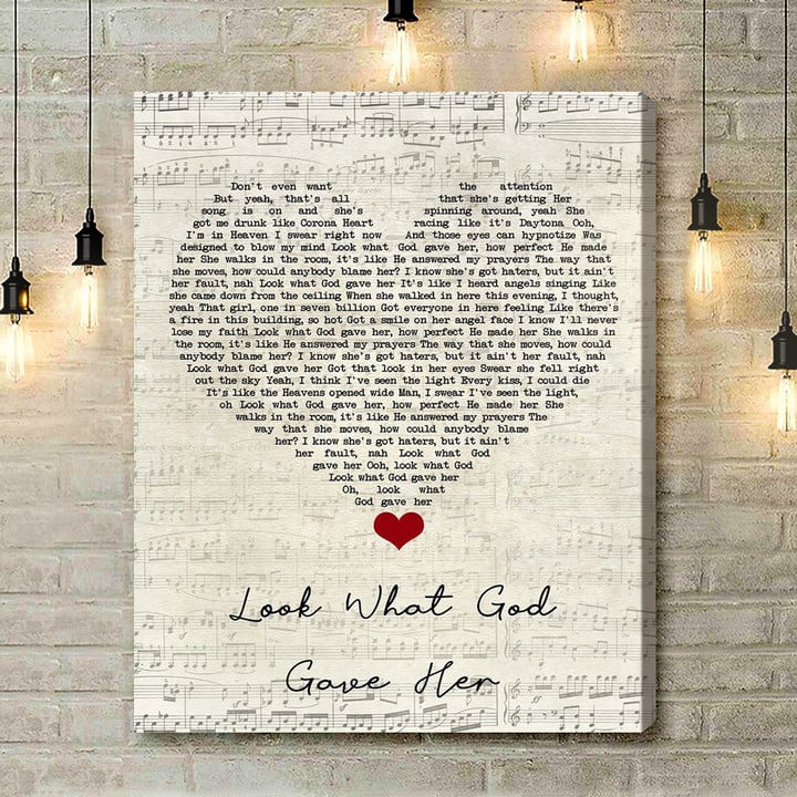 Thomas Rhett Look What God Gave Her Script Heart Song Lyric Quote Music Art Print - Canvas Print Wall Art Home Decor