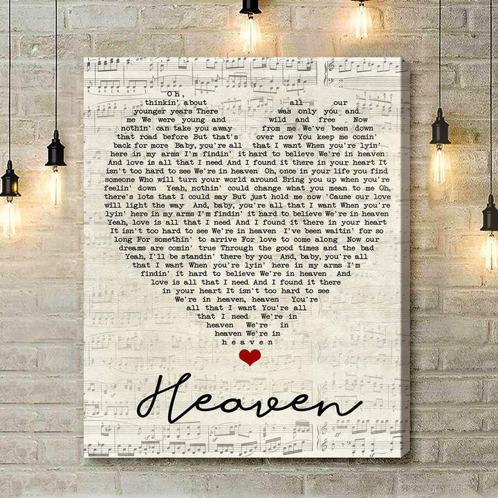 Heaven Bryan Adams Script Heart Song Lyric Art Print - Canvas Print Wall Art Home Decor
