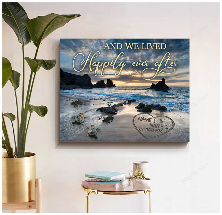 Personalized Name Valentine's Day Gifts Happily Anniversary Wedding Present - Customized Coastal Canvas Print Wall Art Home Decor