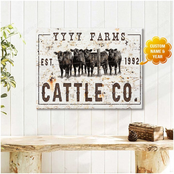 Personalized Name Valentine's Day Gifts Anniversary Wedding Present - Customized Cattle Canvas Print Wall Art Home Decor