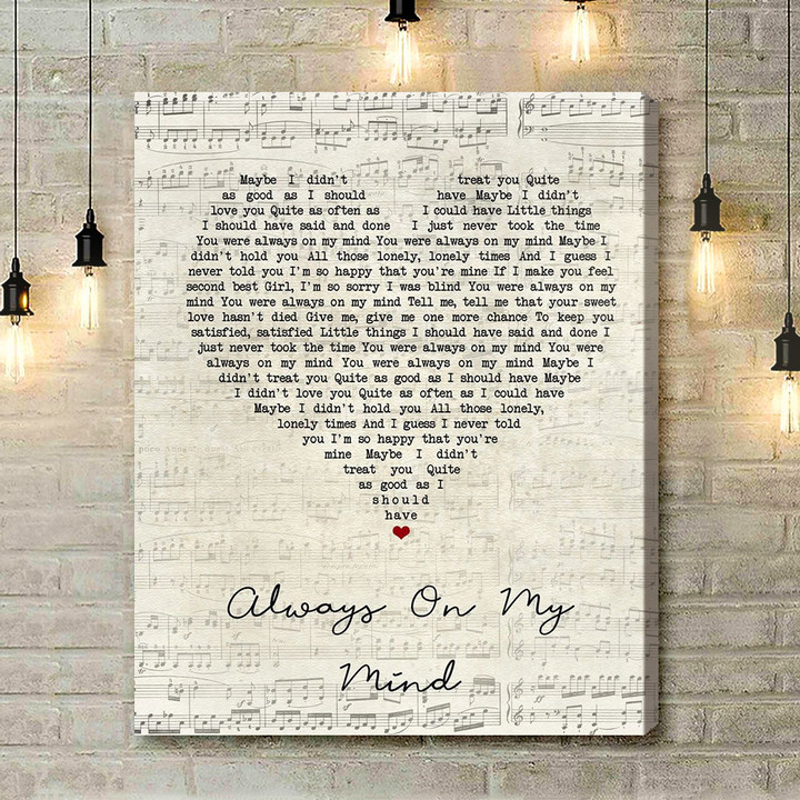 Elvis Presley Always On My Mind Script Heart Song Lyric Art Print - Canvas Print Wall Art Home Decor