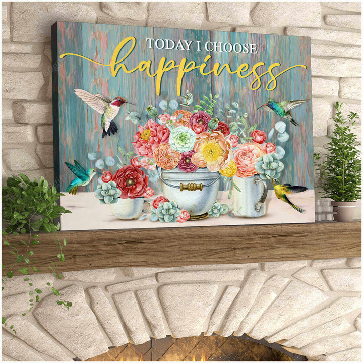 Housewarming Gifts Floral Decor Today I Choose Happiness - Hummingbird Canvas Print Wall Art Home Decor