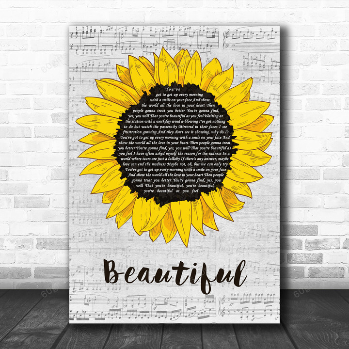 Carole King Beautiful Grey Script Sunflower Song Lyric Art Print - Canvas Print Wall Art Home Decor
