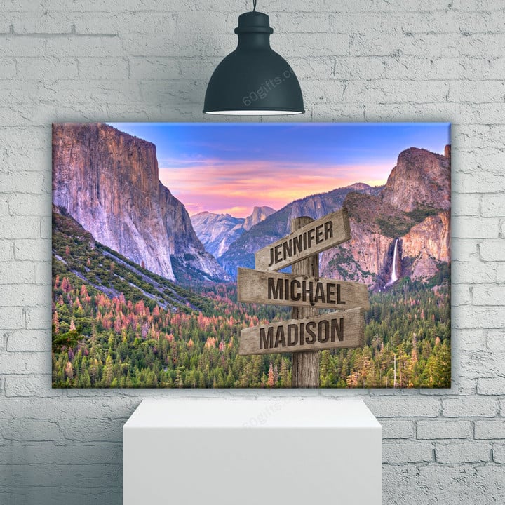 Personalized Valentine's Day Gifts Yosemite Sunset Anniversary Wedding Present - Customized Multi Names Canvas Print Wall Art Home Decor