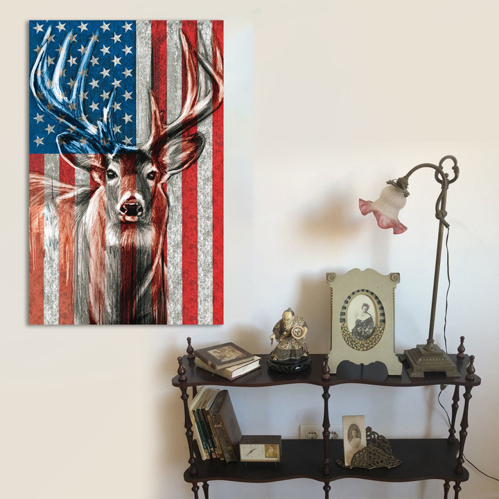 Deer With Flag American Deer Art Canvas Print Frames Canvas Print Frames Painting  Aeticon Wrapped Canvas 8x10in