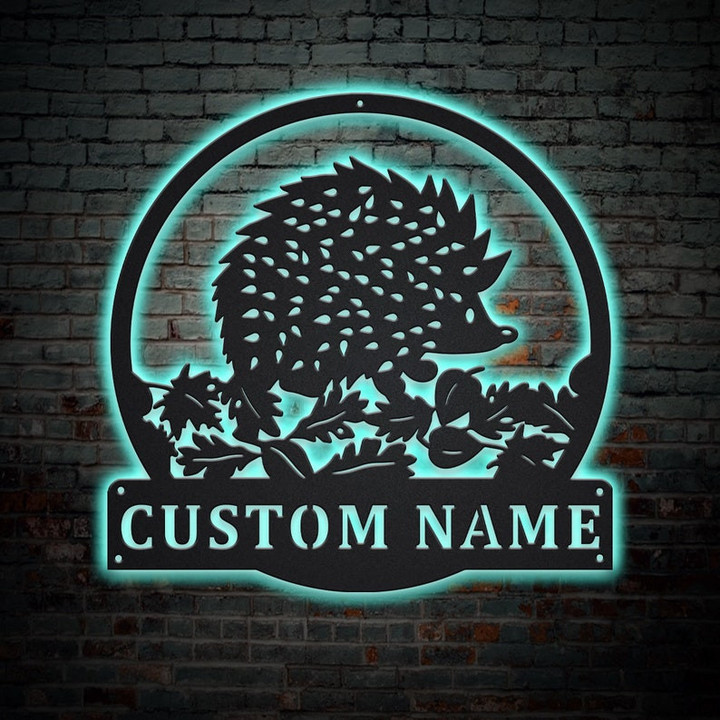 Personalized Hedgehog Metal Sign With LED Lights Custom Hedgehog Metal Sign Birthday Gift Hedgehog Sign