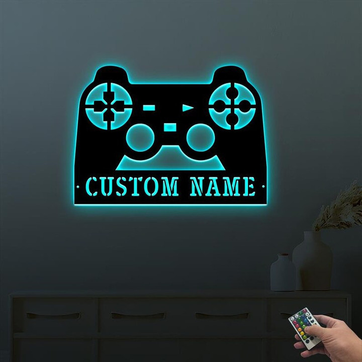 Personalized Game Room Metal Sign With LED Light Playstation Controller Name Sign Game Room Decor Video Game Decor Gaming Gift