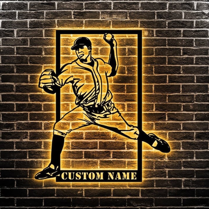 Custom Baseball Infielder Metal Wall Art Personalized Baseball Sign With Led Lights Baseball Player Name Sign Gift