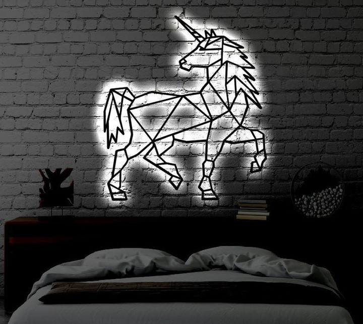 Geometric Unicorn LED Metal Art Sign Light up Unicorn Metal Sign Multi Colors Unicorn Sign Metal Unicorn Home Decor