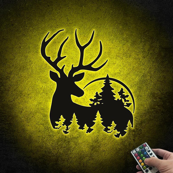 Deer Buck Head Metal Sign With LED light Deer Hunting Signs Hunting Deer Wall Decor Deer Head Metal Art Hunting Gifts For Men