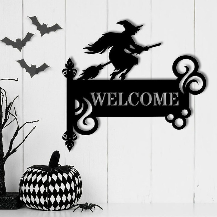 Personalized Witch Address Metal Signs Mailbox Decor Yard Decor Outdoor Decor Address Sign Spooky Witch on Broom Sign Halloween Decor