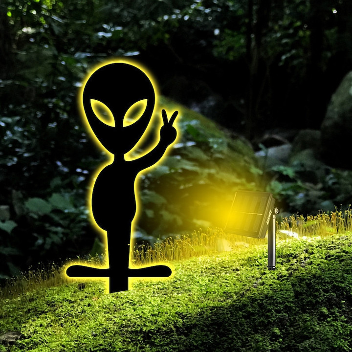 Alien Metal Yard Signs With Solar Lights Patio Sign Yard Sign Funny Gift Alien Sign Unique Gift Funny Decoration