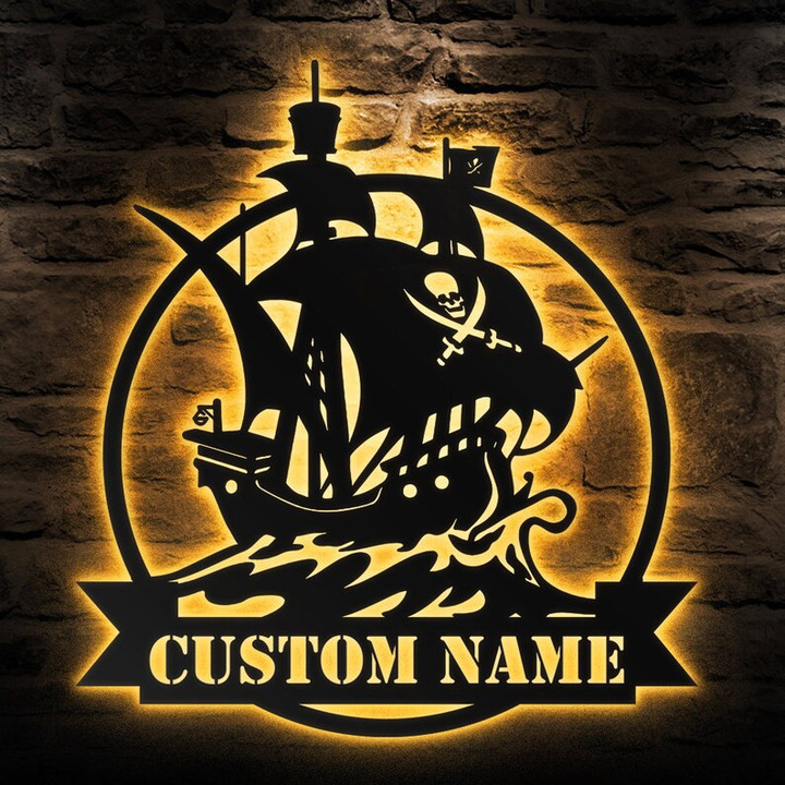 Custom Pirate Ship Metal Wall Art Personalized Sailboat Led Sign Unique Gifts For Men Adventurous Sailor Custom Art