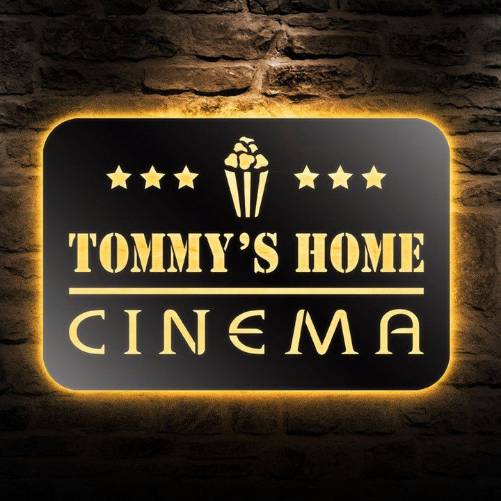 Custom Home Cinema Metal Wall Art Personalized Home Theatre Led Metal Sign Family Cinema Decoration Housewarming Gifts