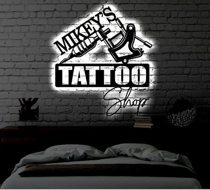 Personalized LED Tattoo Shop Metal Sign Light up Tattoo Wall Art Tattoo Shop Wall Art Fathers Day Gift Tattoo LED Art Sign