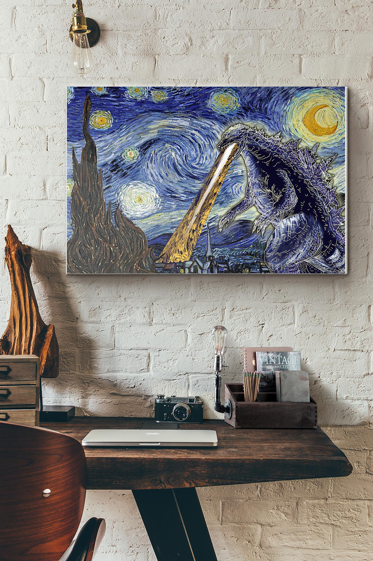 Vintage Vincent Van Gogh Starry Night With God .zillaWall Art Wrapped Canvas Framed Prints, Canvas Paintings