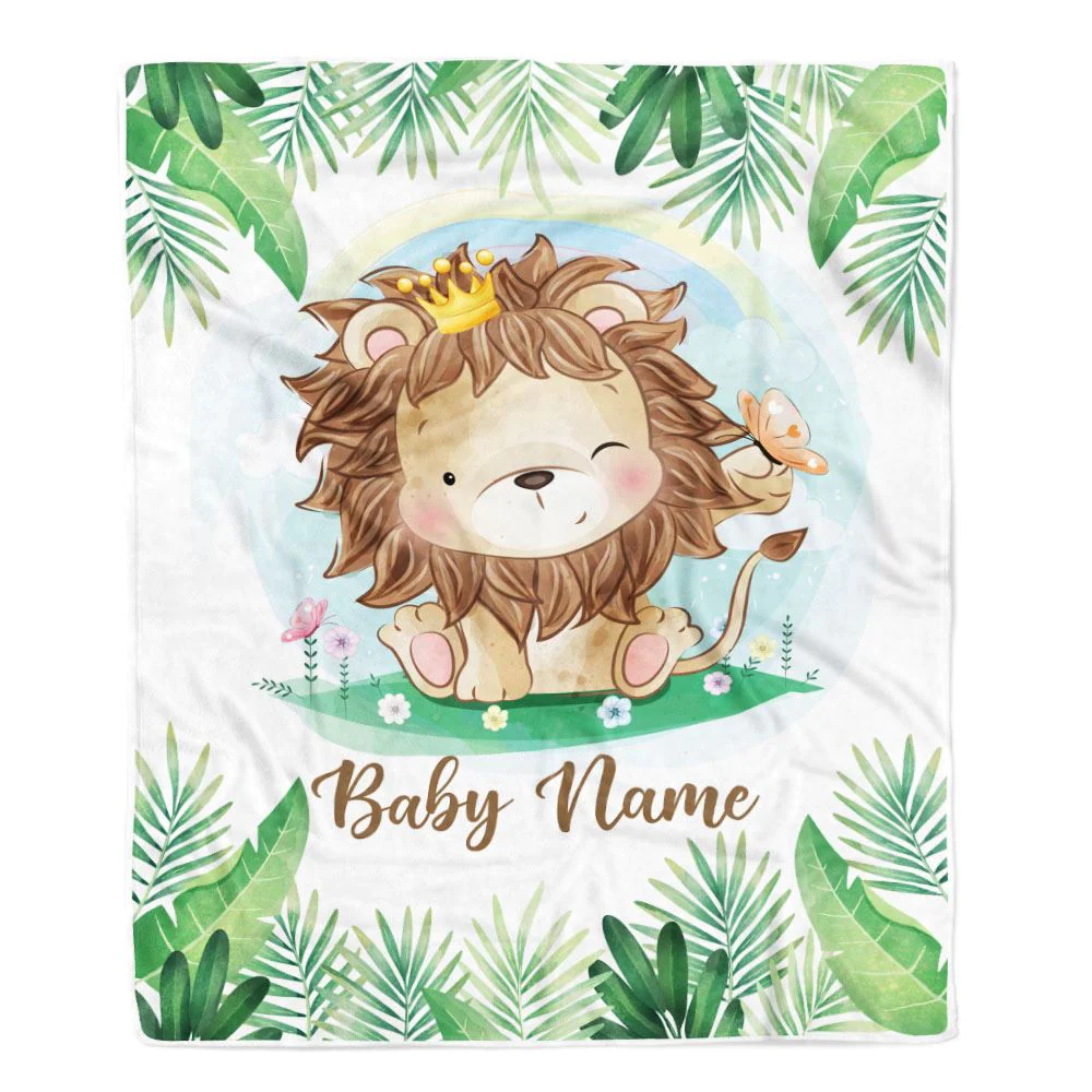 Personalized Lion King Baby Blanket For Boy Custom Name Cute Lion Newborn Nursery Kids Son Grandson Nephew Birthday Christmas Customized Bed Fleece Blanket