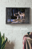 Vintage 3D Window View Gift Idea Wolf In The Forest Decor Framed Prints, Canvas Paintings Framed Matte Canvas 8x10