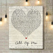All Of Me John Legend Script Heart Song Lyric Art Print - Canvas Print Wall Art Home Decor