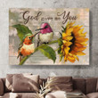 Housewarming Gifts Christian Decor Sunflower Hummingbird God Gave Me You - Canvas Print Wall Art Home Decor