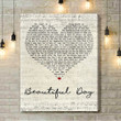 U2 Beautiful Day Script Heart Song Lyric Art Print - Canvas Print Wall Art Home Decor