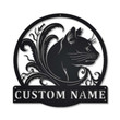 Personalized Black Cat Floral Metal Sign Art Custom Black Cat Floral Metal Sign Animal Funny Father's Day Gift Pets Gift