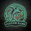 Personalized Dolphin Fishing Fish Pole Monogram Metal Sign With LED Lights Custom Dolphin Fishing Metal Sign Fishing Gifts