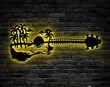 Guitar Beach Metal Wall Art With Lights, Palm tree Guitar Sign, Sunset on Beach Sign, Gift For Dad, Birthday Gift, Gift for Guitar Lover