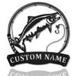 Personalized Chinook Salmon Fish Pole Monogram Metal Sign Art, Chinook Salmon Fish Metal Sign Fishing Lover Sign Decoration For Living Room