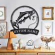 Personalized Chinook Salmon Fish Pole Monogram Metal Sign Art, Chinook Salmon Fish Metal Sign Fishing Lover Sign Decoration For Living Room