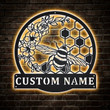 Personalized Honey Bee Monogram Metal Sign With LED Lights Custom Honey Bee Metal Sign Hobbie Gifts Birthday Gift