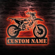 Custom Dirt Bike Metal Wall Art With Led Lights Personalized Biker Name Sign Decoration Dad Gifts Motor Enthusiast