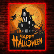 Happy Halloween Metal Sign With Led Lights, Witch House Decoration, Spooky Halloween Sign, Haunted Houses Halloween Decor Light Up Halloween