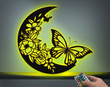Butterfly Moon Metal Sign With Led Lights, Living Room Sign, Floral Moon Sign Housewarming Gift, Gift For Lover Anniversary Gift House Decor