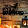 Customized Halloween Metal Sign With LED Light Witch On Broom Halloween Decoration Unique Sign Witches Sign