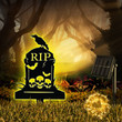 Tombstone Halloween Metal Sign With Solar Light Yard Sign Raven And Skull Bat Tombstone Halloween Yard Decor Unique Sign