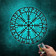 Viking Metal Sign With LED Light Nordic Mythology Large Decor Old Norse Protection Rune Viking Rune Sign Viking Compass Nordic Compass